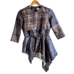 Sharrone New York Blue Grey Peplum Metallic Top